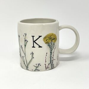 Anthropologie Coffee Tea Cup Mug Dagny Monogram Initial K Botanical Floral